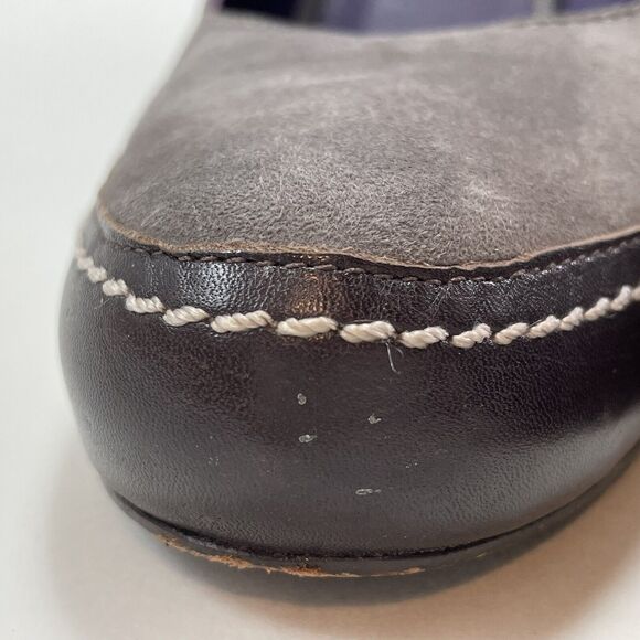 True Religion High Heel Platforms Women’s 8.5 Gray Suede Brown Leather 4.5" Heel - Picture 16 of 16